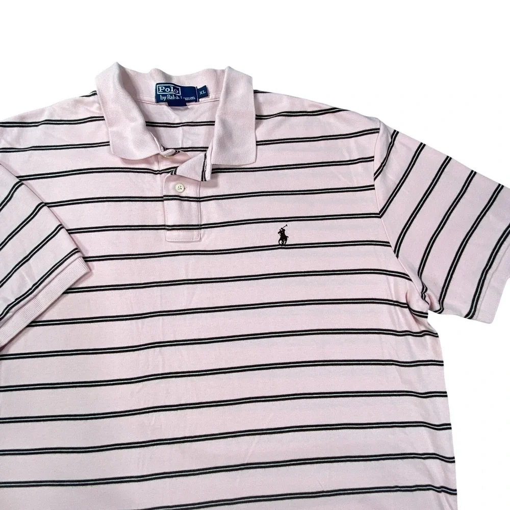 Vintage Polo Ralph Lauren Shirt XL Men Pink Stripe Golf Pony Ivy Classic Casual*